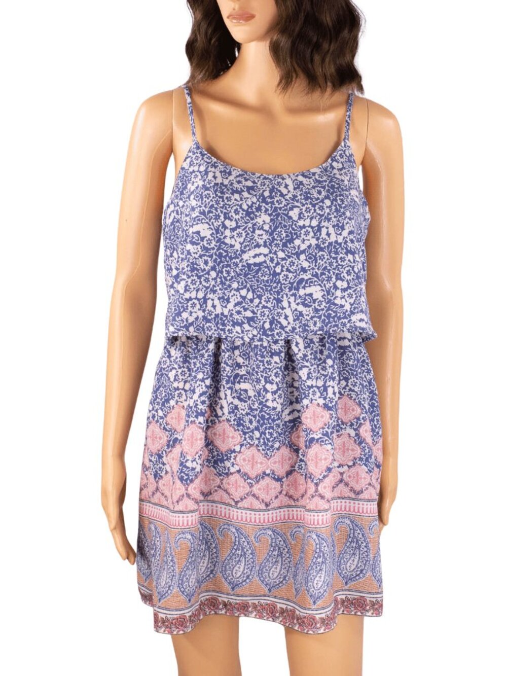 Abercrombie Fitch Boho Paisley Border Print Mini Dress Blue Pink Size Small